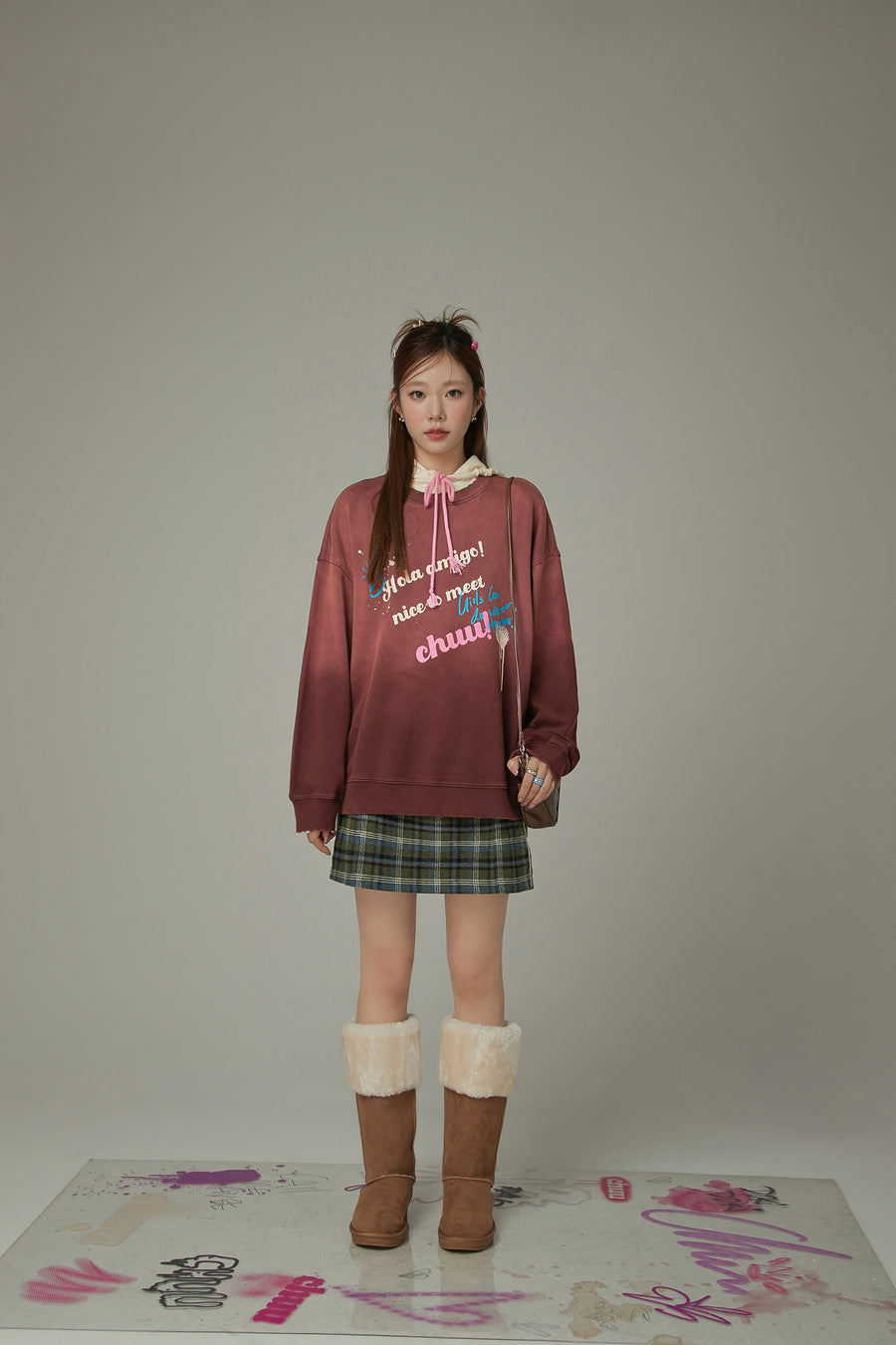 CHUU Logo Check Mini Skirt