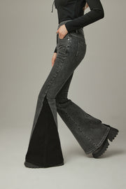 Criss Cross Belt Two Toned Bootcut Denim Pants