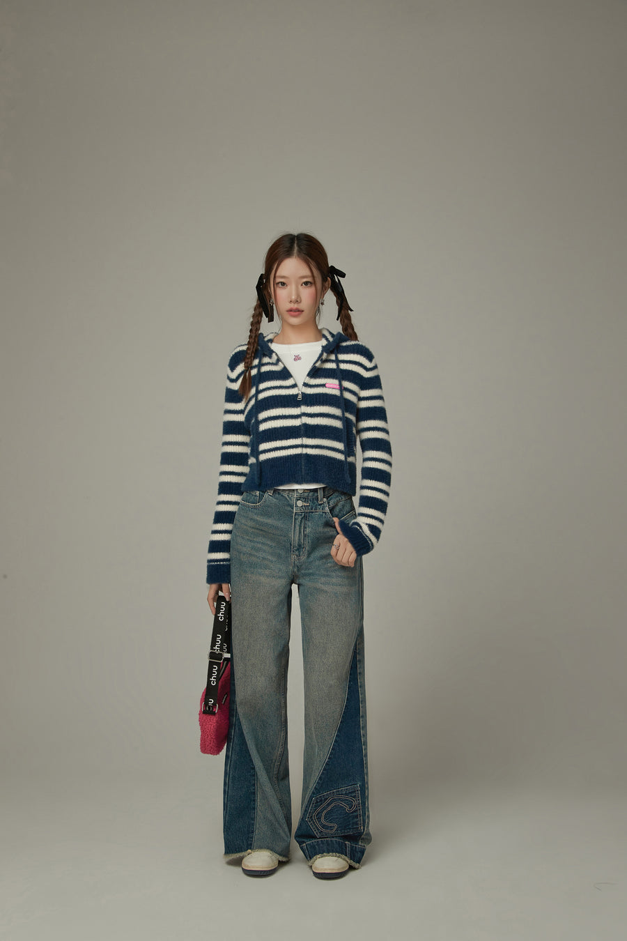 CHUU Cut Patchwork Hem Two Toned Denim Jeans