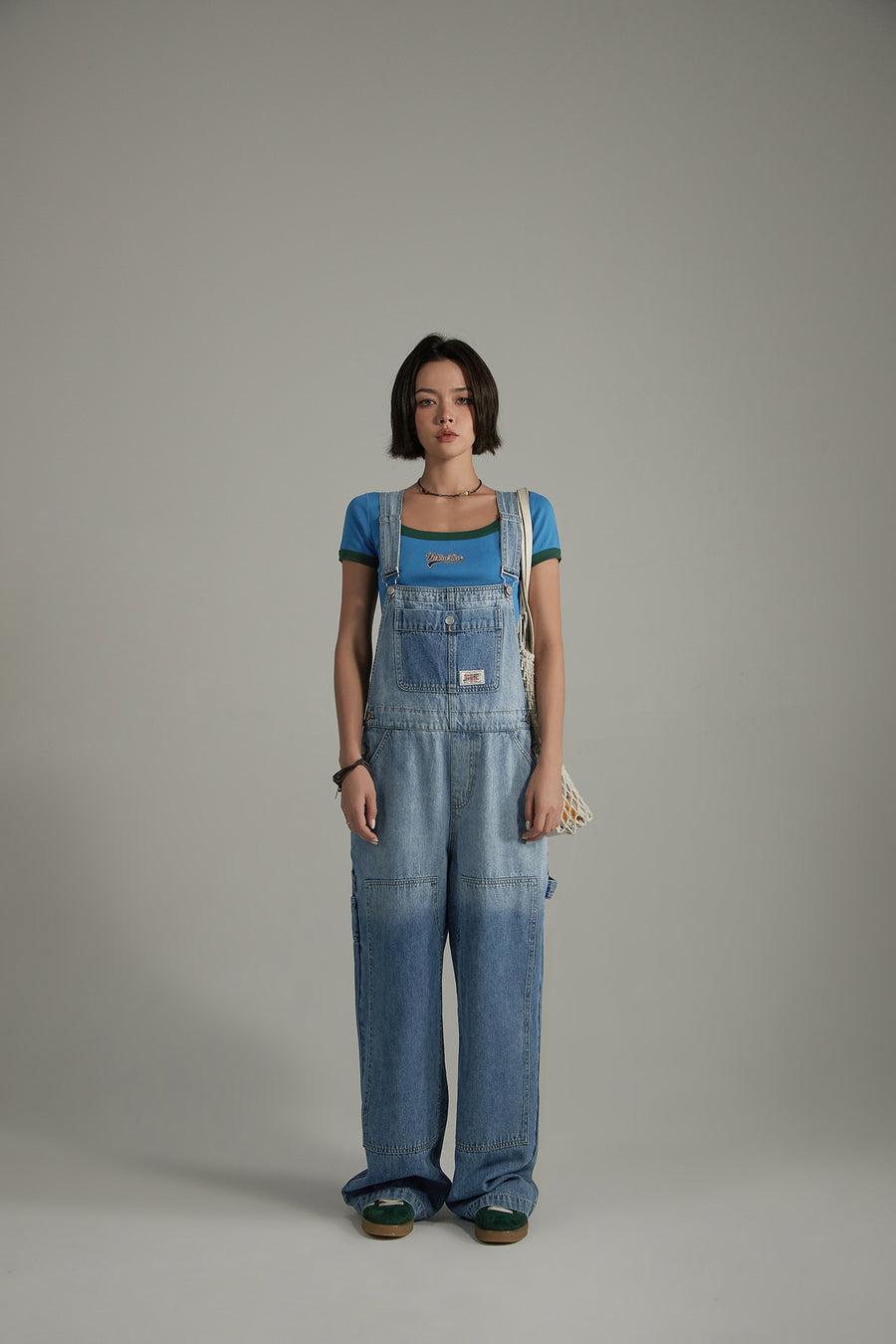 CHUU Washed Denim Suspender Jumpsuit