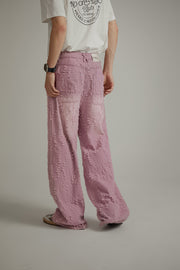 Frayed Ball Pattern Wide Denim Jeans