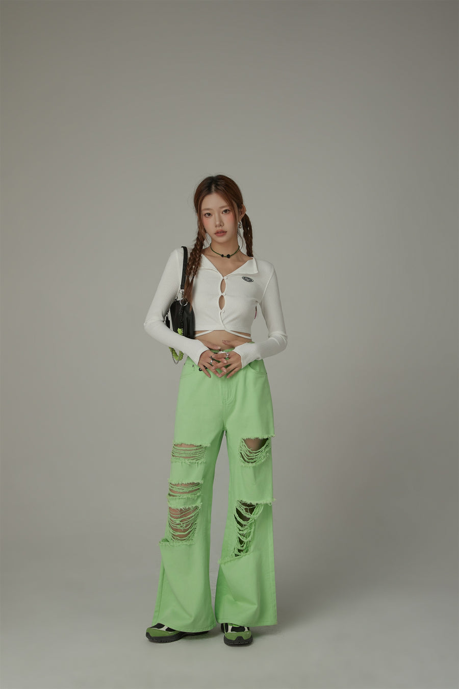 CHUU Distressed Wide Color Loosefit Denim Pants