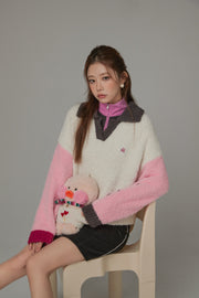 Multi Color Fluffy Half-Zip Knit Sweatshirt