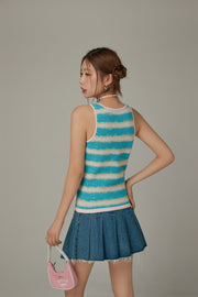 Stripe Split Sleeveless Cut Out Top