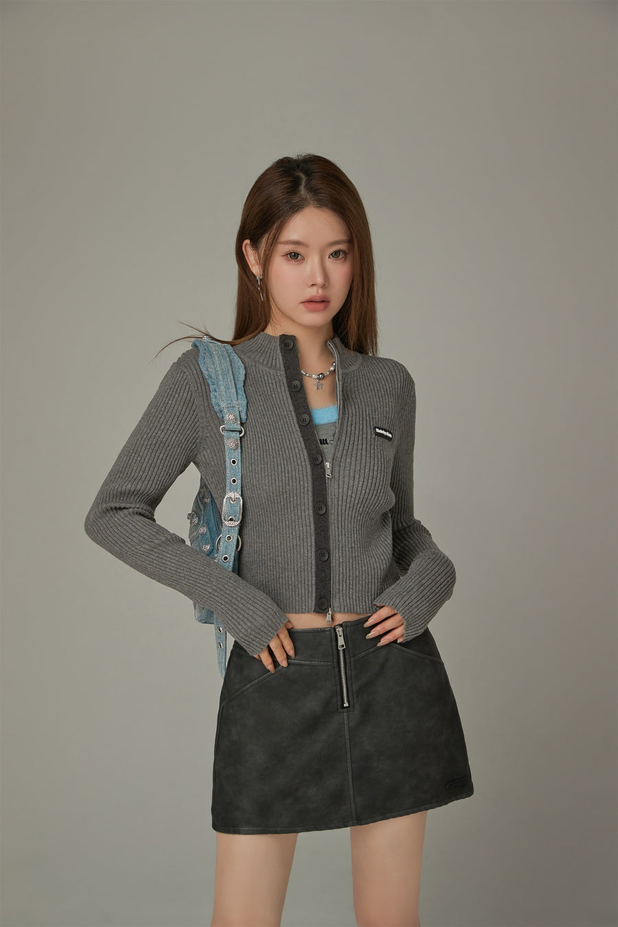 CHUU Ribbed Button Crop Cardigan