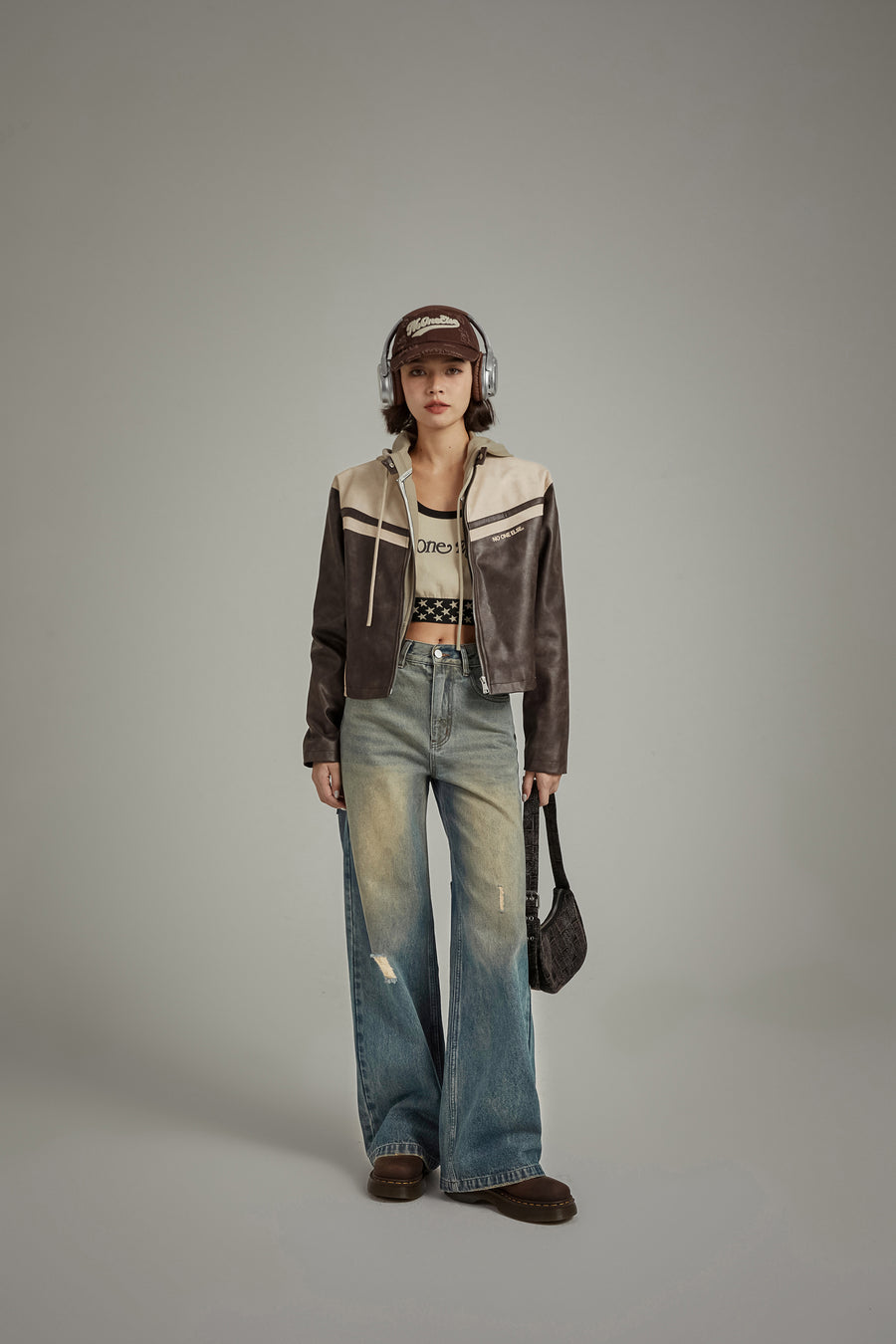 CHUU Stitched Ripped Washed Wide Denim Jeans