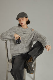 One Shoulder Twist Knit Sweater