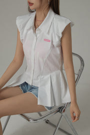 Unbalanced Puffy Sleeveflowy Hem Shirt