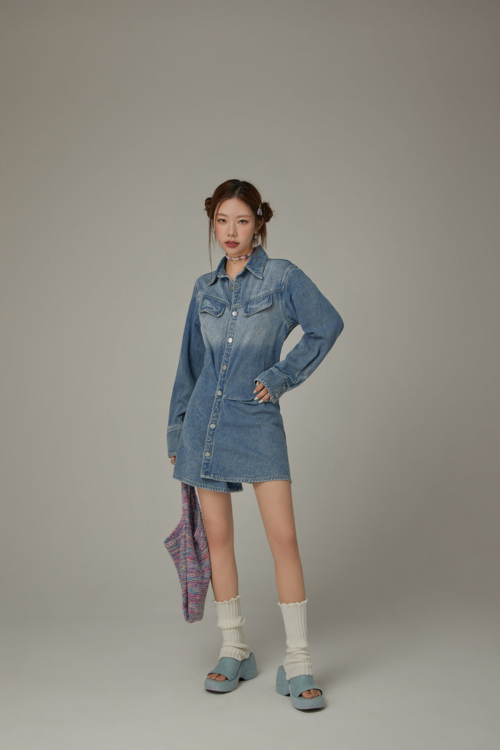 Unbalanced Denim Long Sleeve Dress