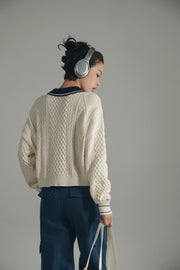 Polo Neck Color Varsity Knit Sweater