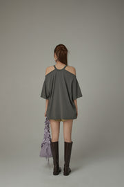 Off-The-Shoulder Jelly Fish Loose-Fitting T-Shirt