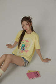 Ruffle Heart Printed Loose Fit T-Shirt