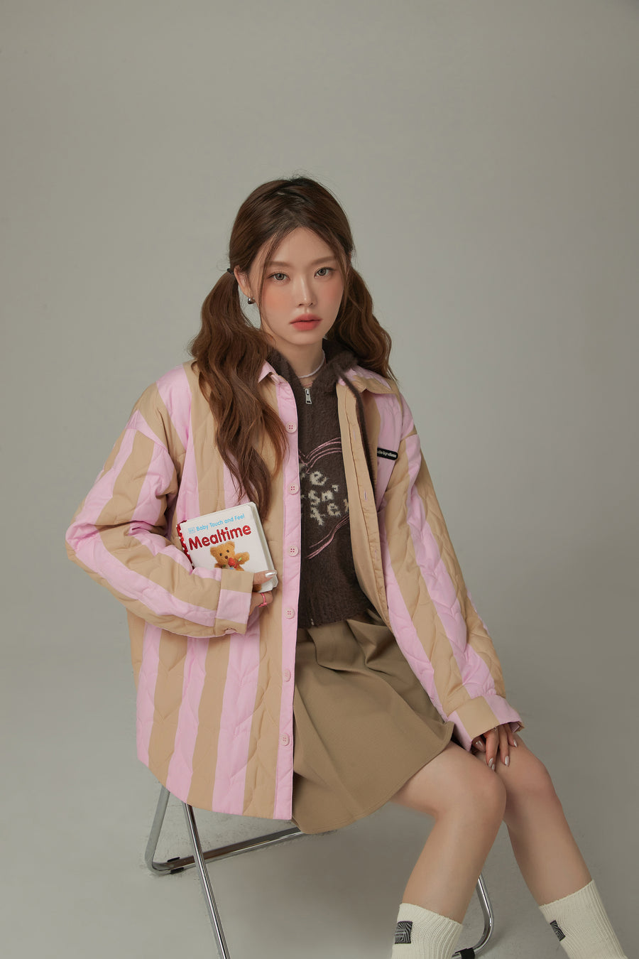 CHUU Striped Heart Quilted Jacket