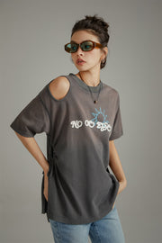 Off The Shoulder Logo Side Slit T-Shirt