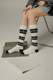 Color Combination Lettering High Socks