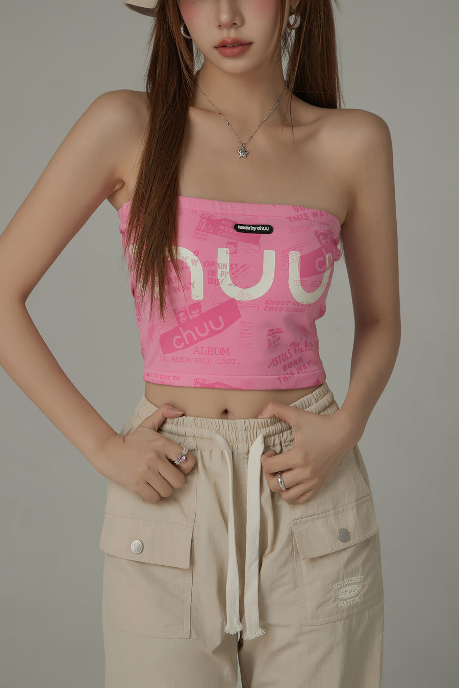 CHUU Letter Printing Sexy Slim Tube Top