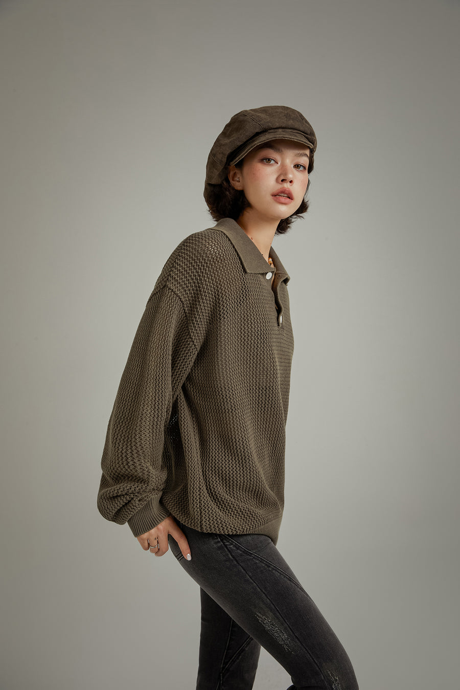 CHUU Polo Neck Loose Knit Sweater