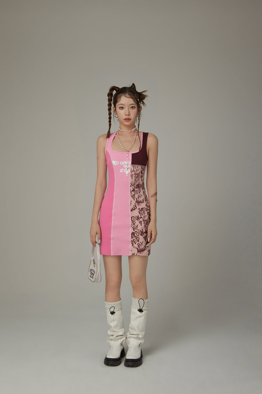 CHUU Square Color Combination Sleeveless Mini Dress