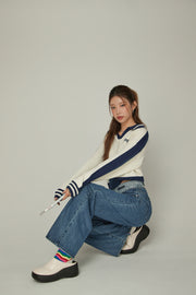 Logo Folded Waist Straight Denim Jeans