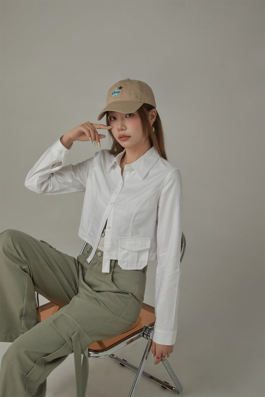 CHUU Point Pocket Semi Cropt Shirt