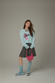 Logo Heart V-Neck Knit Sweater