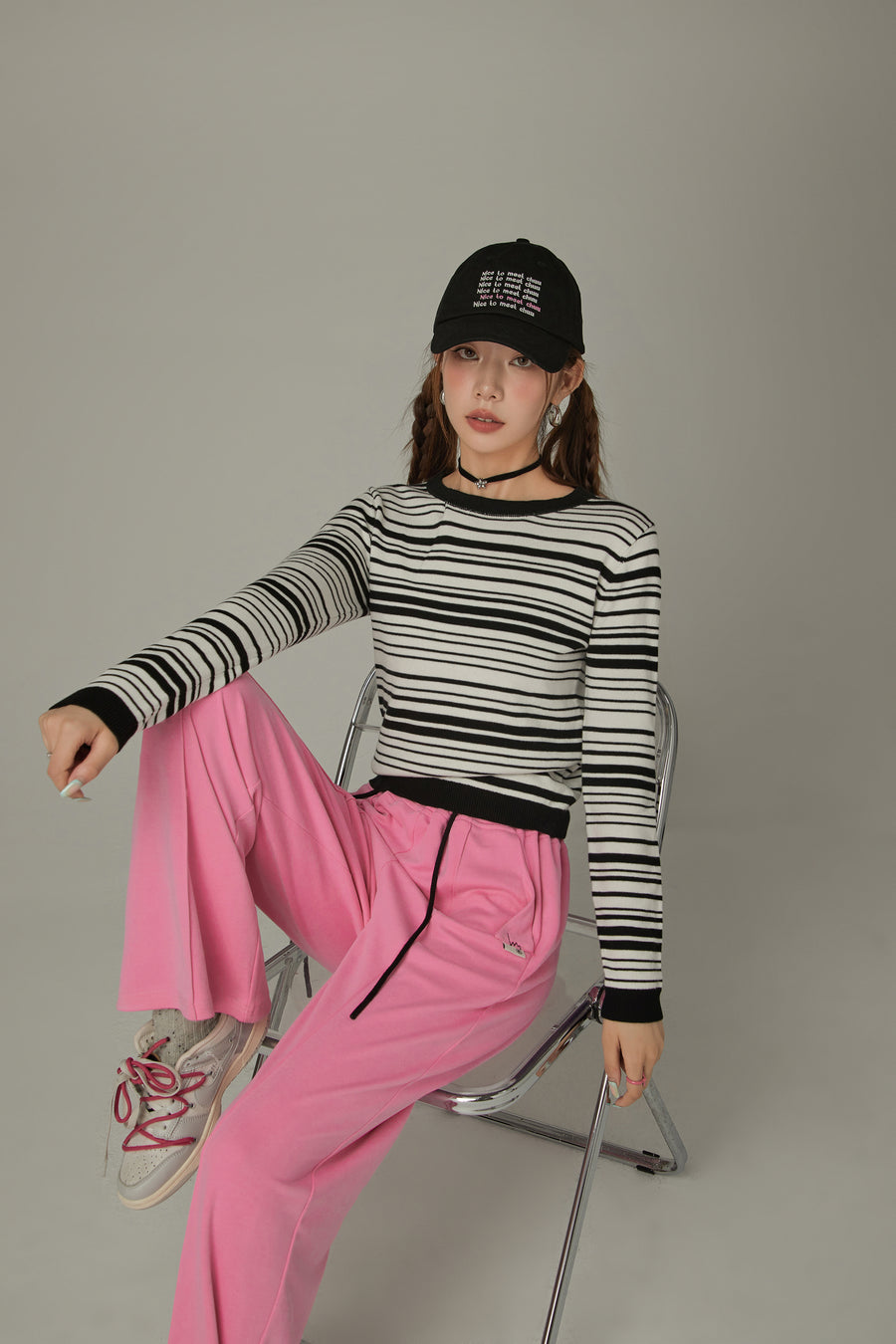 CHUU Slim Stripe Knit Top