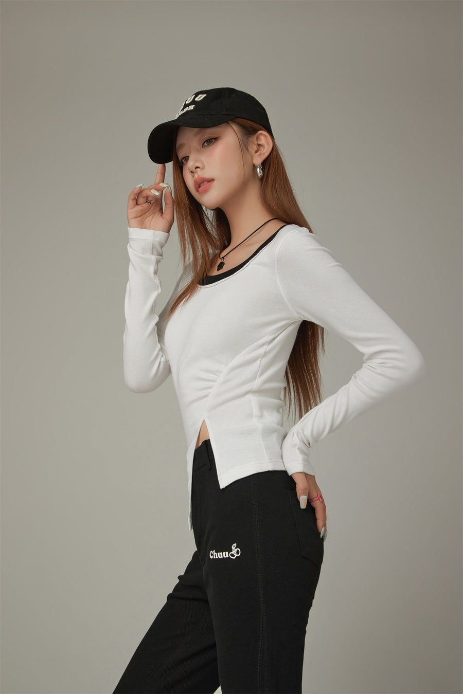 CHUU Slit Long Sleeve Simple T-Shirt