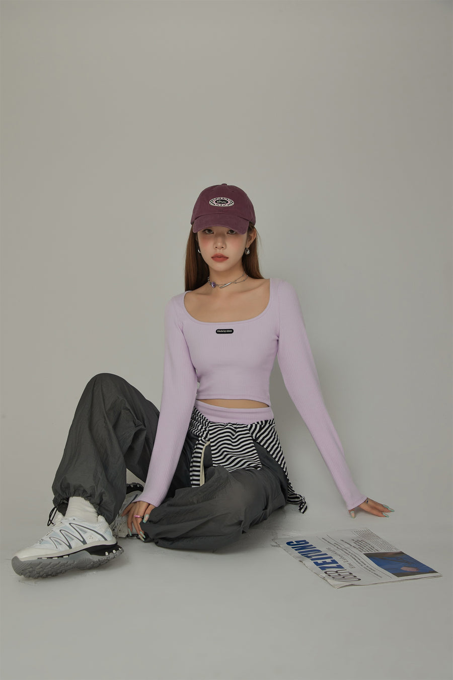 CHUU Logo Square Split Long Sleeve T-Shirt