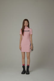 High Neck Logo Knit Mini Dress