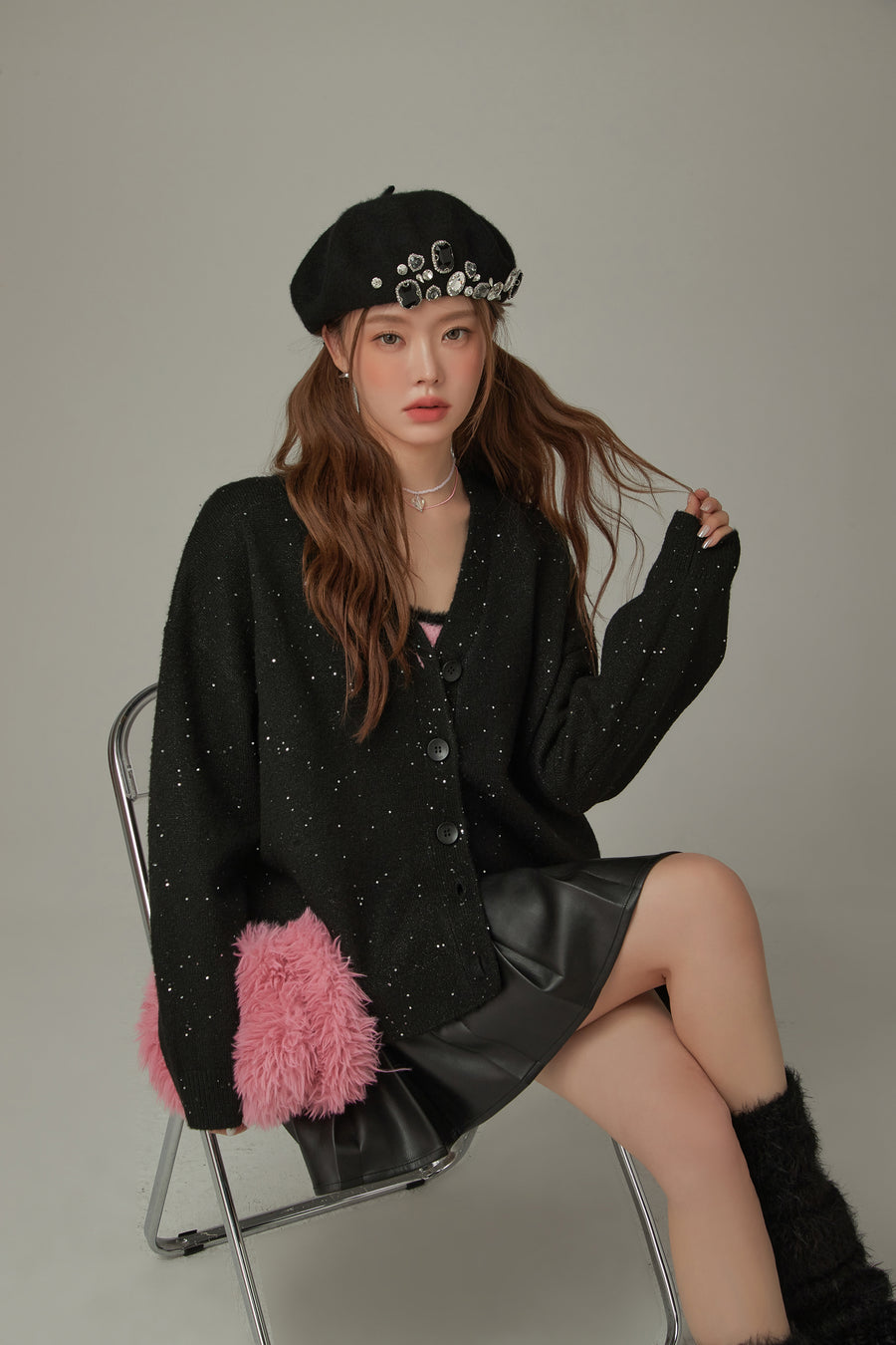 CHUU Specks Dotted V-Neck Knit Cardigan