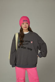 Lettering Flowers Boxy Sweatshirt