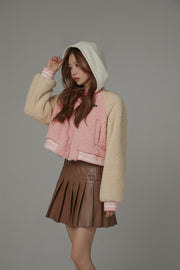 Raglan Color Combination Fluffy Jacket