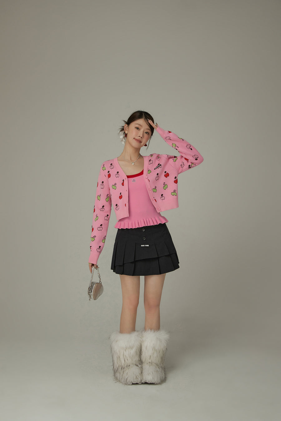 CHUU Cherry Hearts Knit Button Cardigan