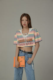 V-Neck Rainbow Stripe Loosefit T-Shirt