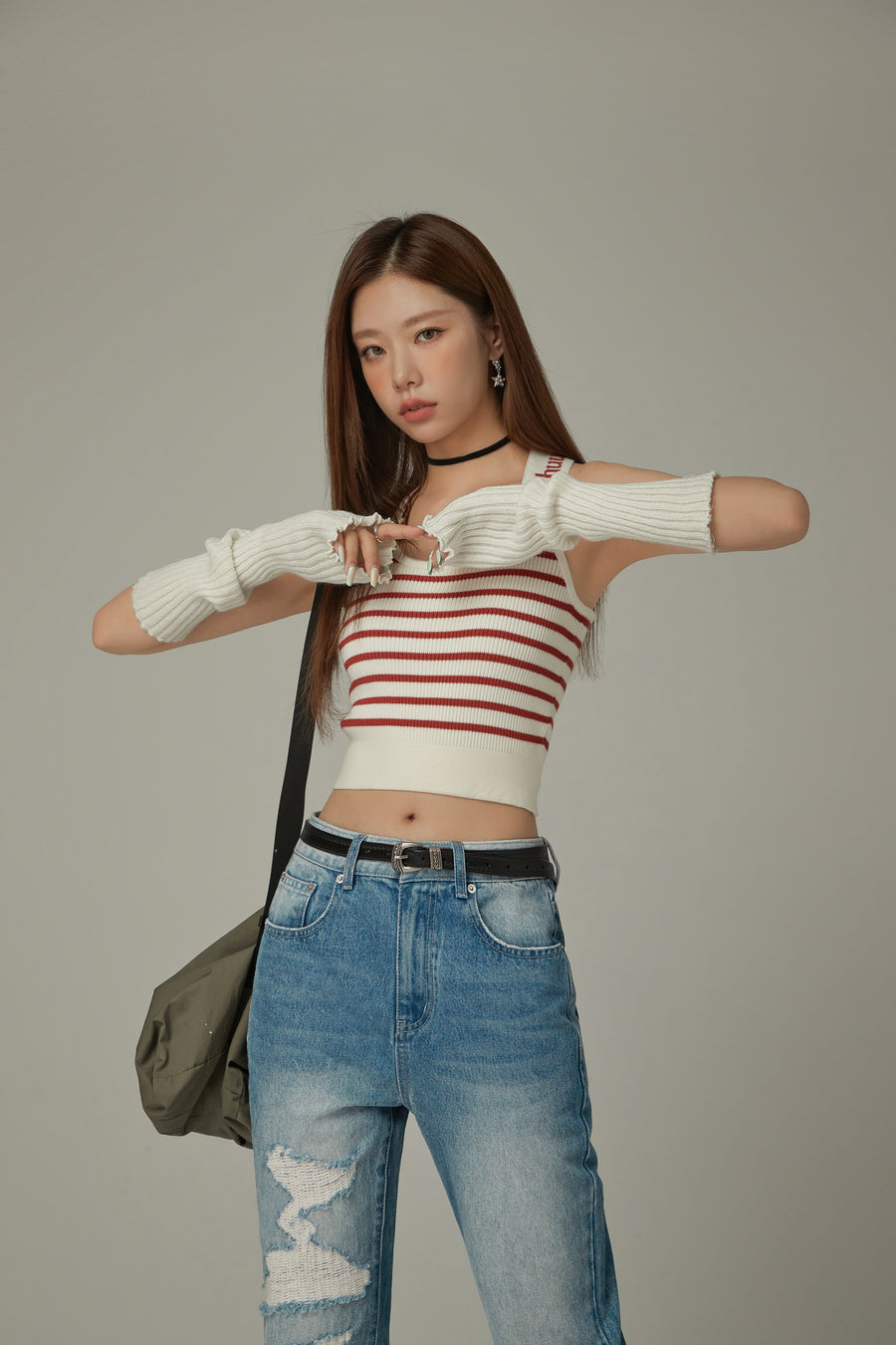 CHUU Striped Crop Sleeveless Top