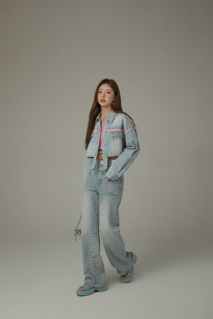 CHUU Waist Slit Wide Straight Denim Jeans