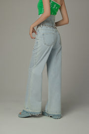 High Waisted Button Wide Denim Jeans