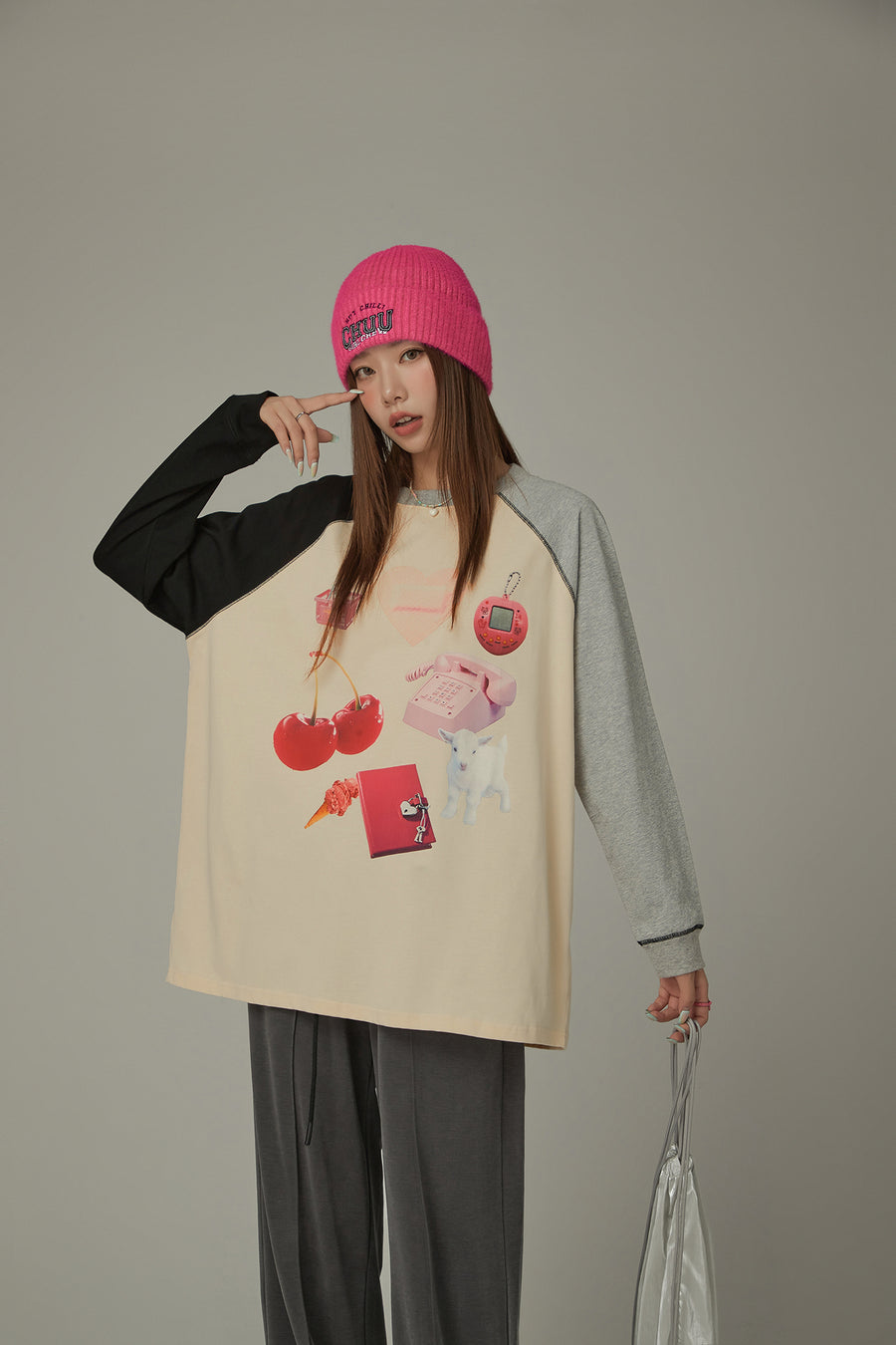 CHUU Cute Item Printed Color Raglan T-Shirt