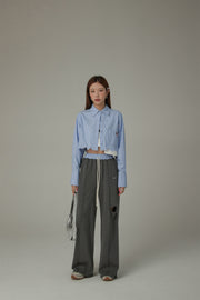 Color Crop Jagged Hem Shirt