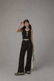 Dot Cutouts Sleeveless Semi Crop Top