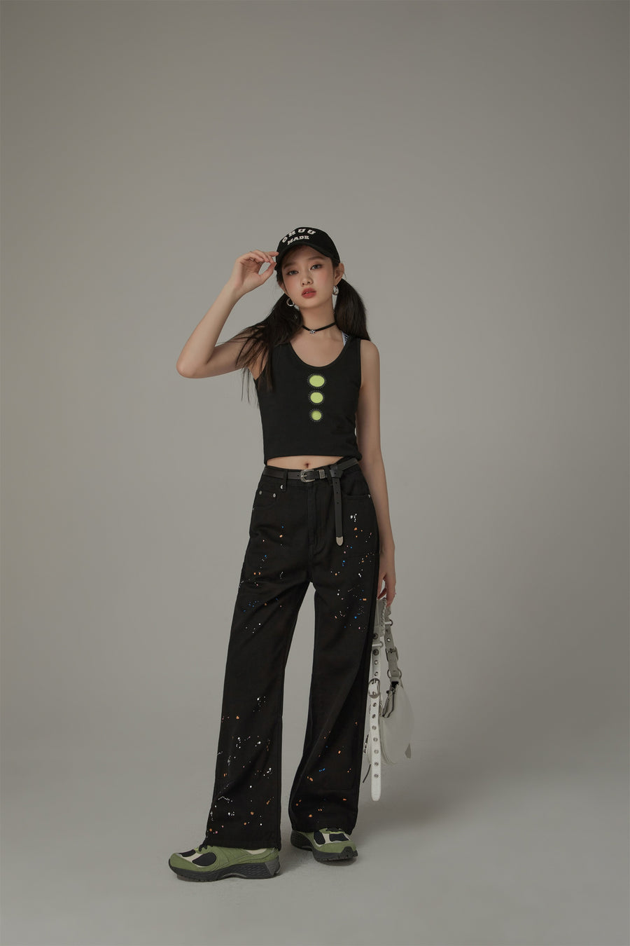 CHUU Dot Cutouts Sleeveless Semi Crop Top