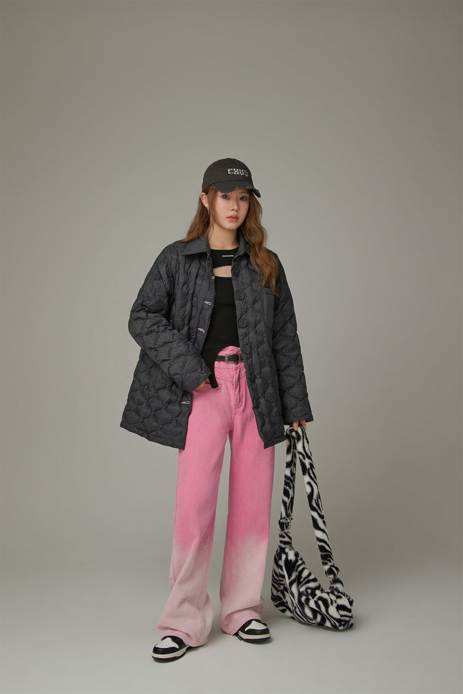 CHUU Lettering Quilted Padded Button Jacket