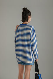 Color One Open Shoulder Stripe T-Shirt