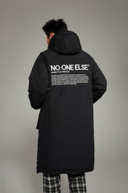 Hooded Logo Pocket Long Padded Coat