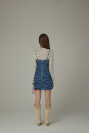 Sleeveless Shirring Denim Mini Dress