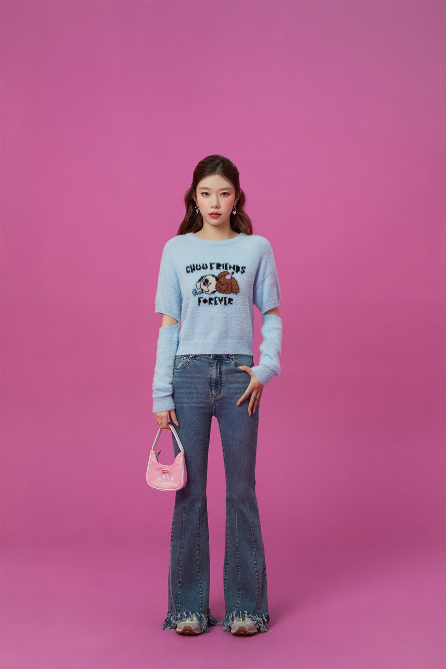 CHUU Puppy Character Cutout Knit Sweater