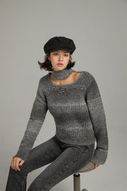 Front Cut Out High Neck Knit Sweater