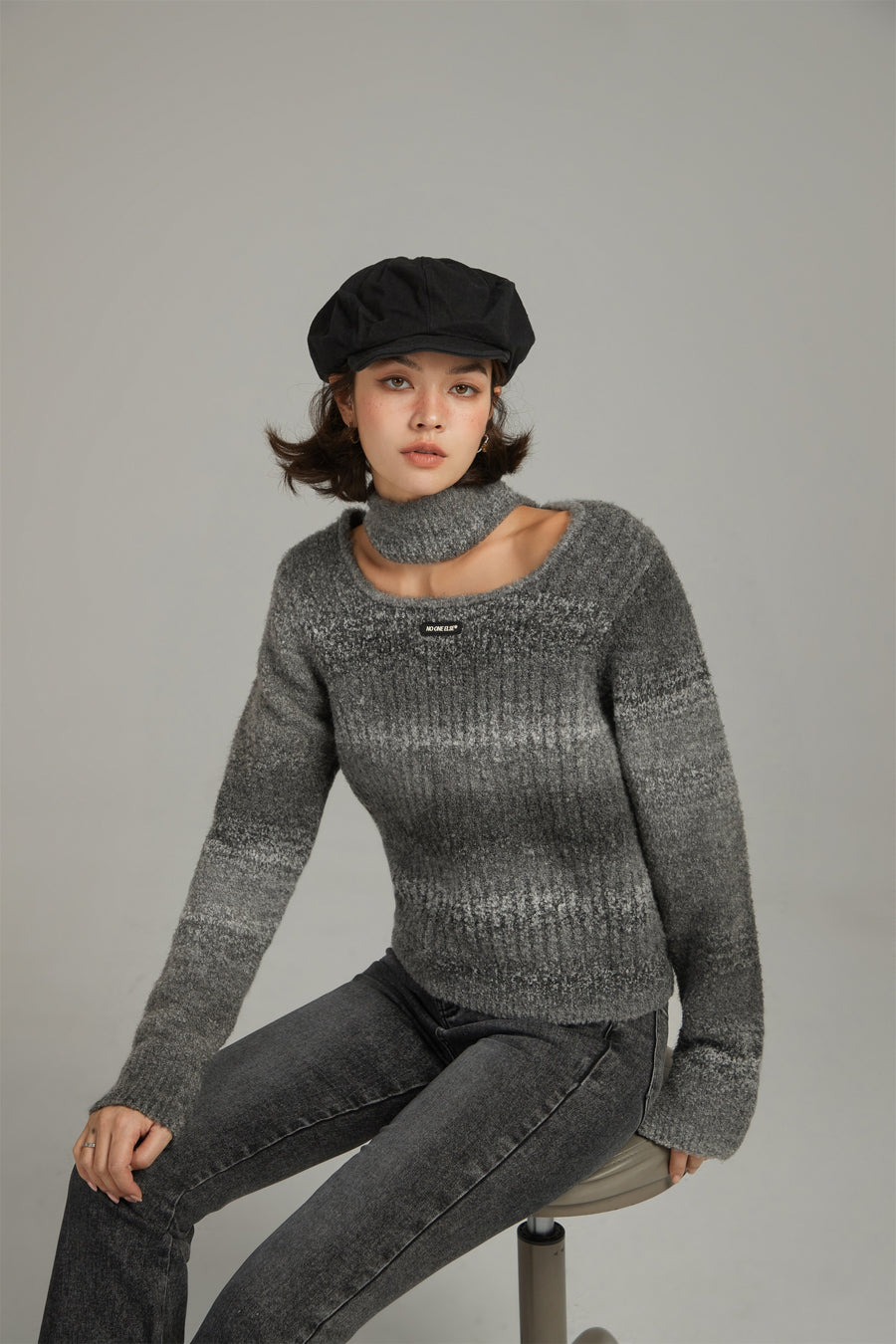 CHUU Front Cut Out High Neck Knit Sweater