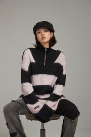 V-Neck Color Stripe Knit Sweater