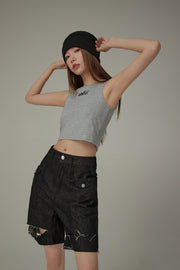 Chuu Cherry Back-Open Sleeveless Crop T-Shirt